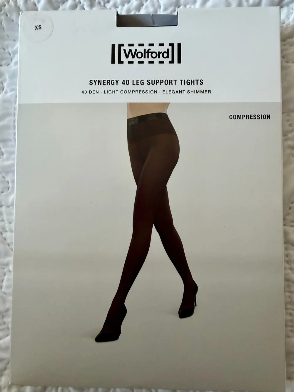 $80 Wolford Synergy 40 Denier Leg Support Tight Navy Blue Compression Shimmer XS
